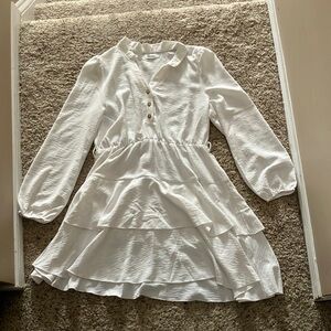 Women's V Neck Long Sleeve High Waist Ruffle Tiered Shirt Dress (Size Large)
